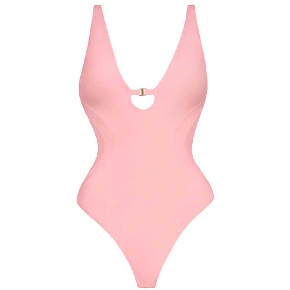 NWT TA3 Brazilian Plungey Keyhole One-Piece Swimsuit Flamingo Pink XXS